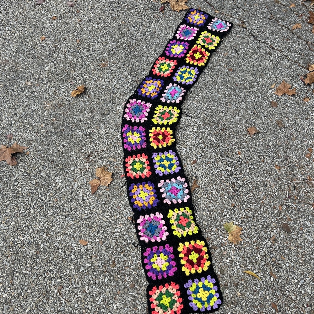 Colorful Crochet afghan Roseanne cottage core Granny Square Scarf